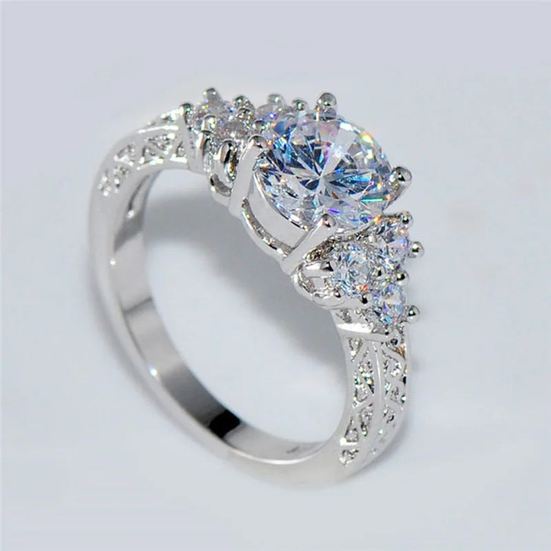 White Silver Engagement Ring