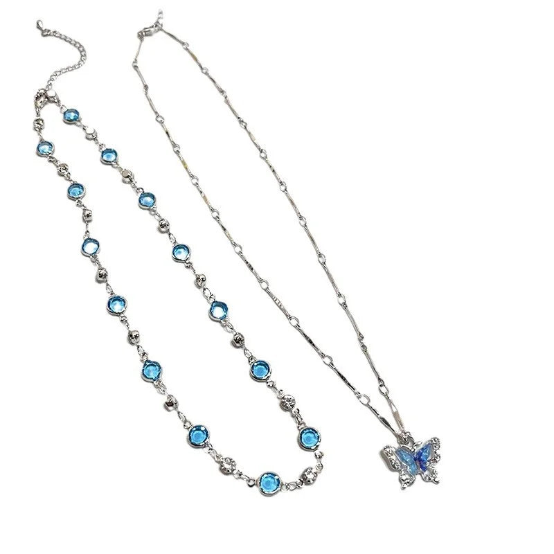 Romantic Blue Crystal Butterfly Necklace